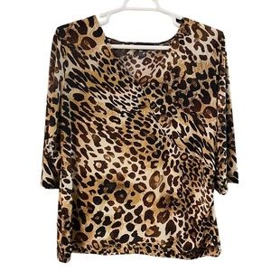 Travel Elements 3/4 Sleeves Animal Print Top Size 1XL